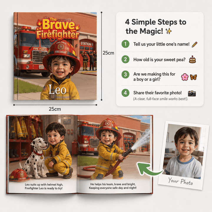 Personalized Brave Firefighter Adventure Book for Kids Woodemon