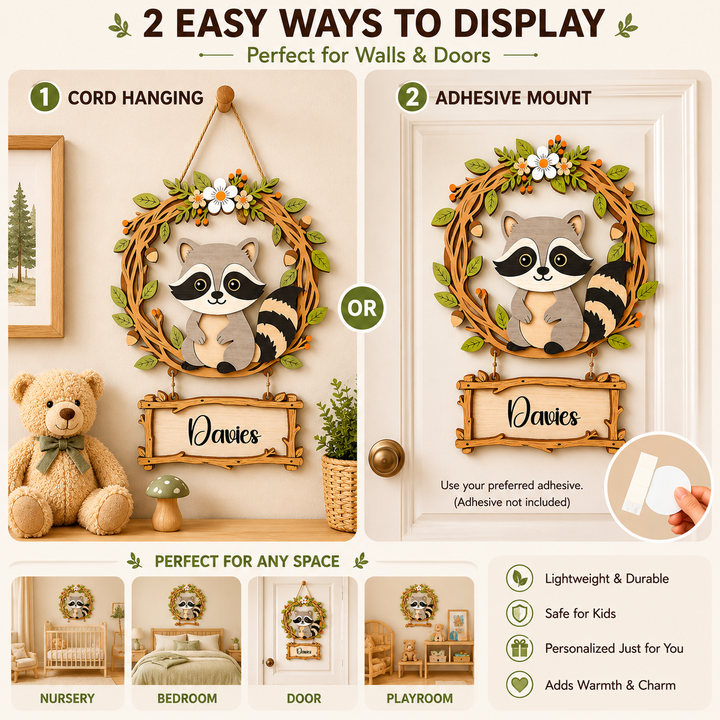 Personalized Raccoon Nursery Name Sign