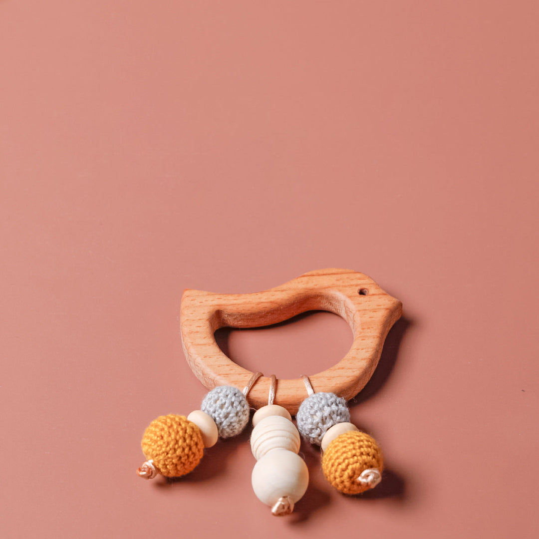 Baby Rattle Shaker Toy with Wooden Teething Ring