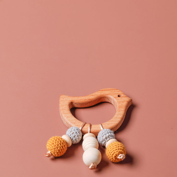 Baby Rattle Shaker Toy with Wooden Teething Ring