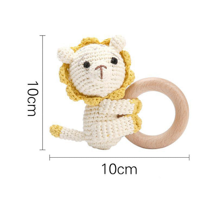 Baby Rattle Shaker Lion Toy with Wooden Teething Ring