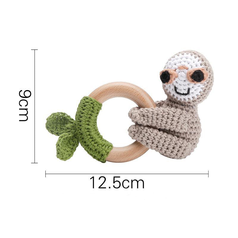 Baby Rattle Shaker Sloth Toy with Wooden Teething Ring