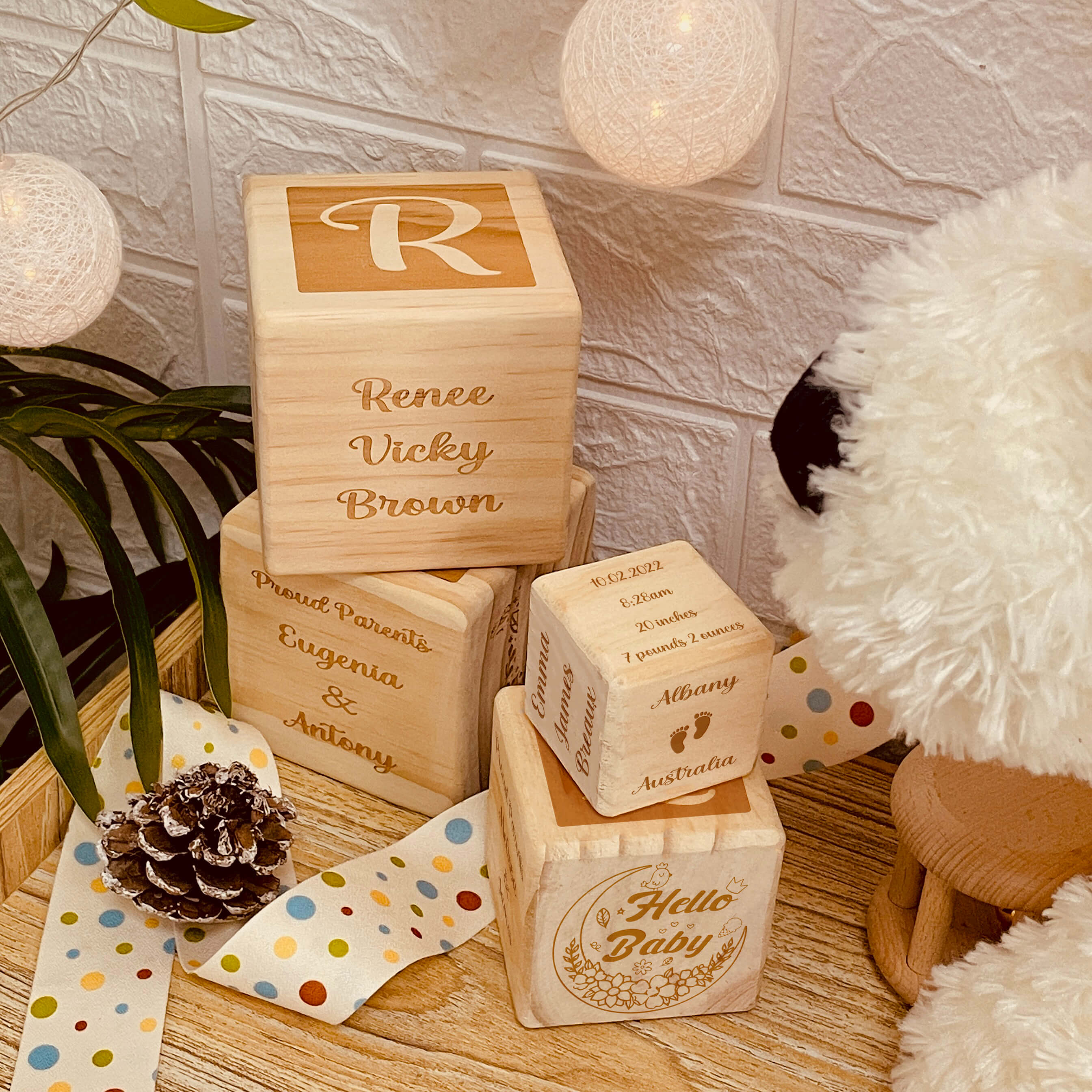 Personalized Wooden birth Block Gift for baby/Gift for Baptism Memorial