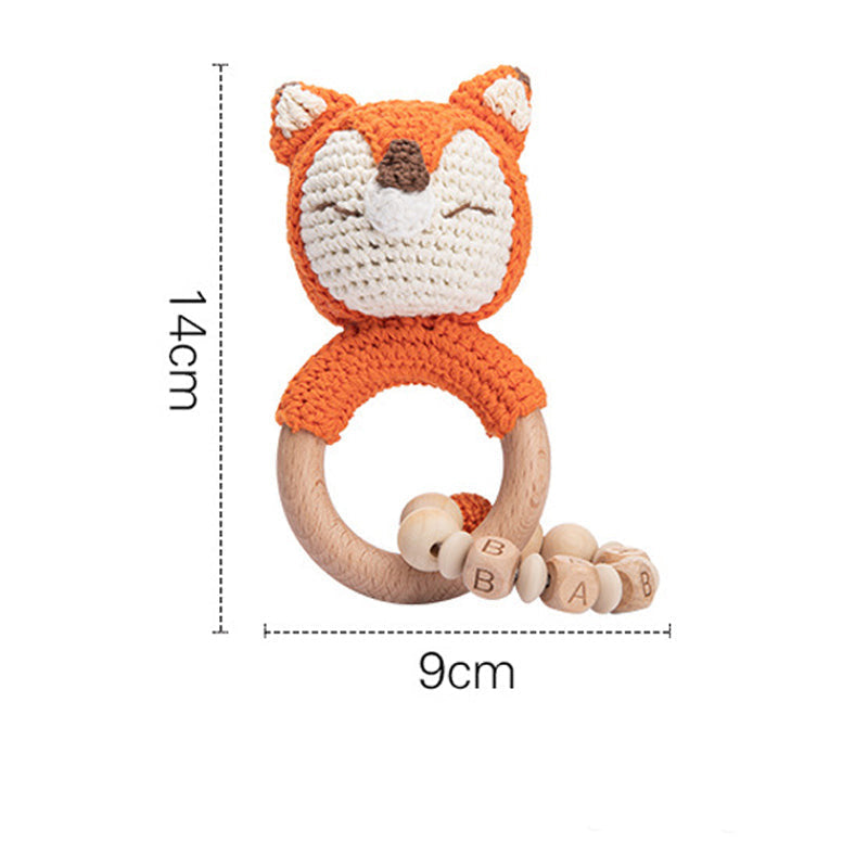 Baby Rattle Fox Toy with Wooden Teeth Ring Bracelet Style
