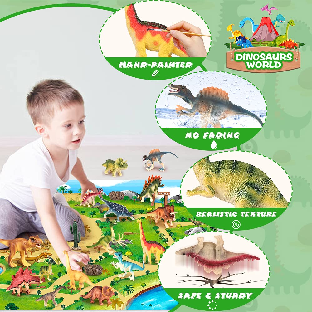 50pcs Dinosaur Figures Toys with Activity Play Mat