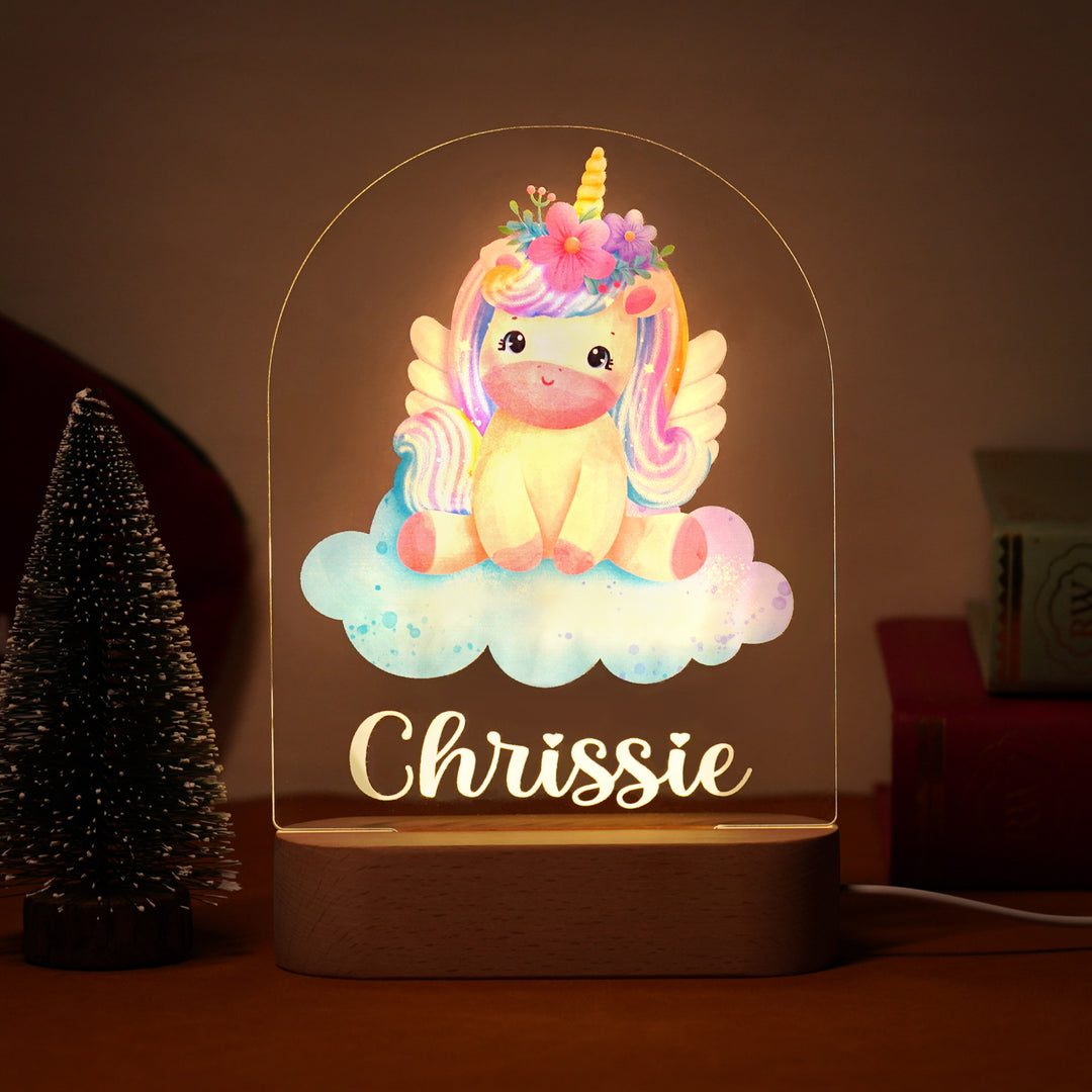 Rainbow unicorn personalized baby name night light