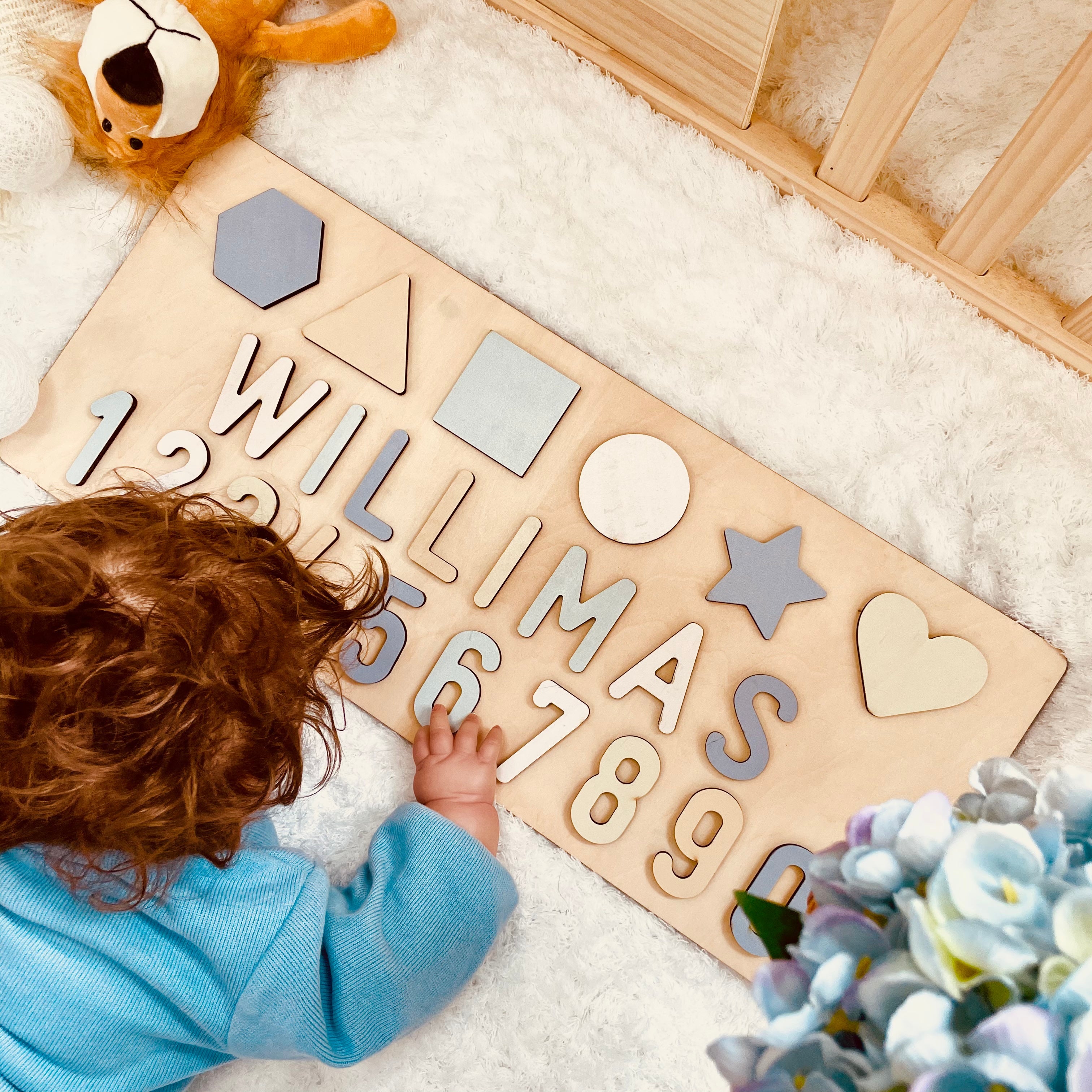 Personalized Numbers And Shapes Wooden Name Puzzle Our bestselling Name Puzzle with your choice of icon graphic! Choose from different whimsical characters and you will certainly find one to bring a smile to your child’s face! Our handcrafted, Icon Name P