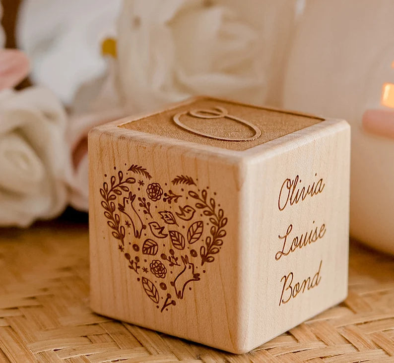 Personalized Wooden birth Block Gift for baby/Gift for Baptism Memorial