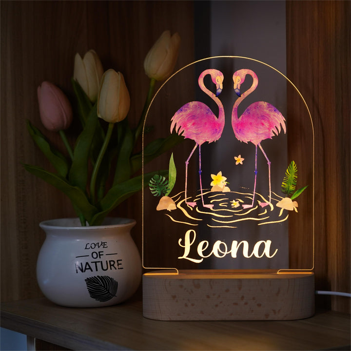 Personalised Baby Name Light - Flamingos