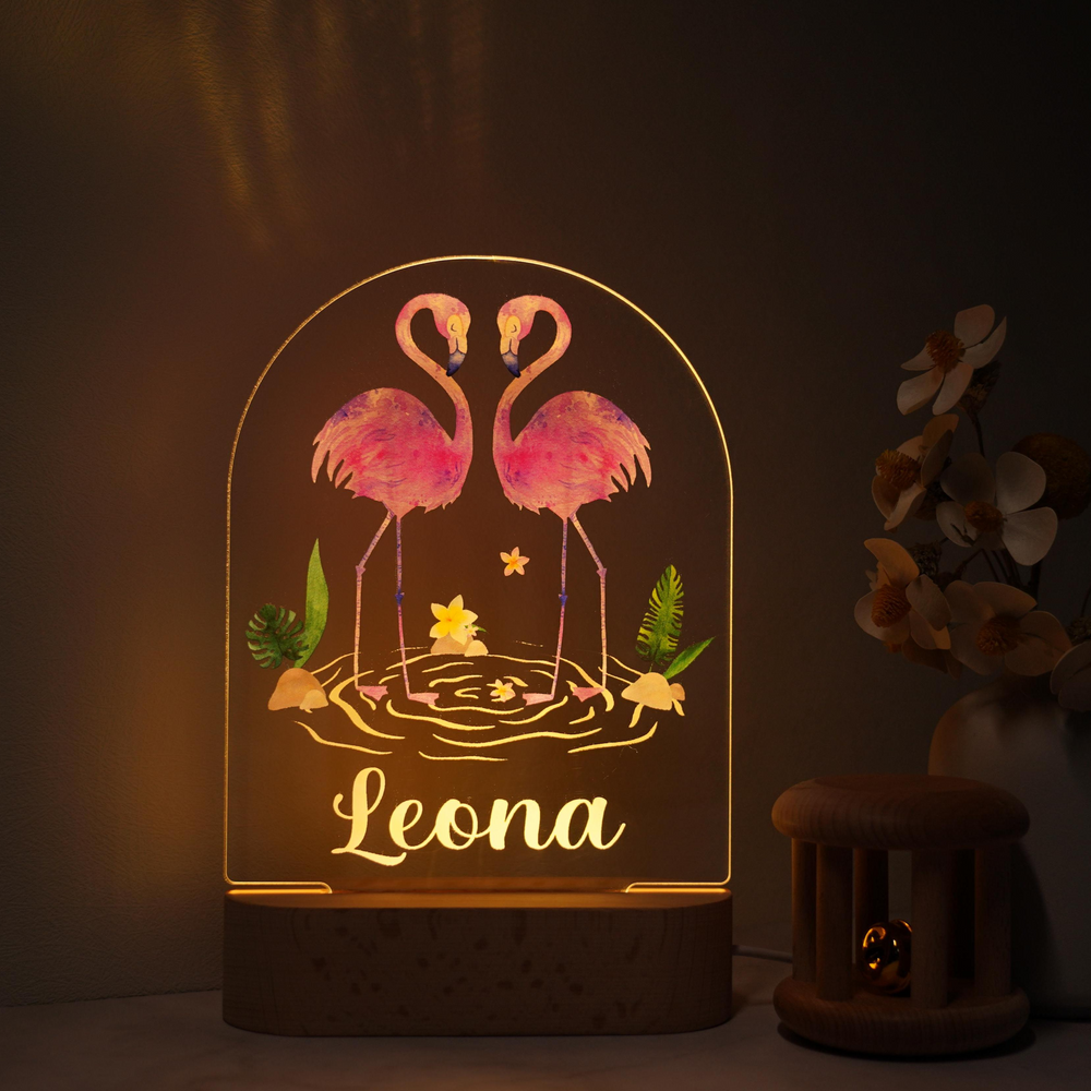 Personalised Baby Name Light - Flamingos