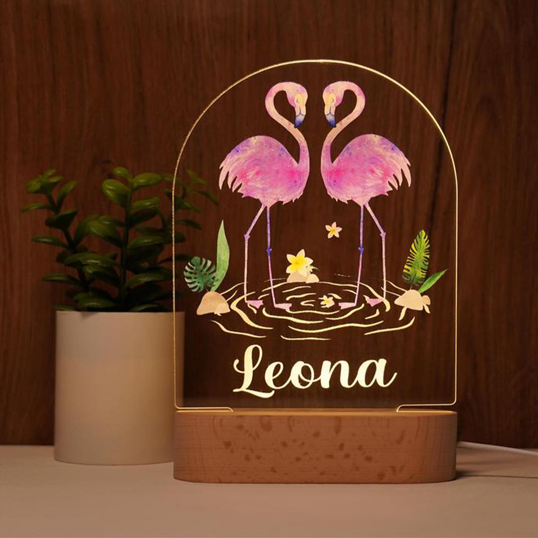 Personalised Baby Name Light - Flamingos