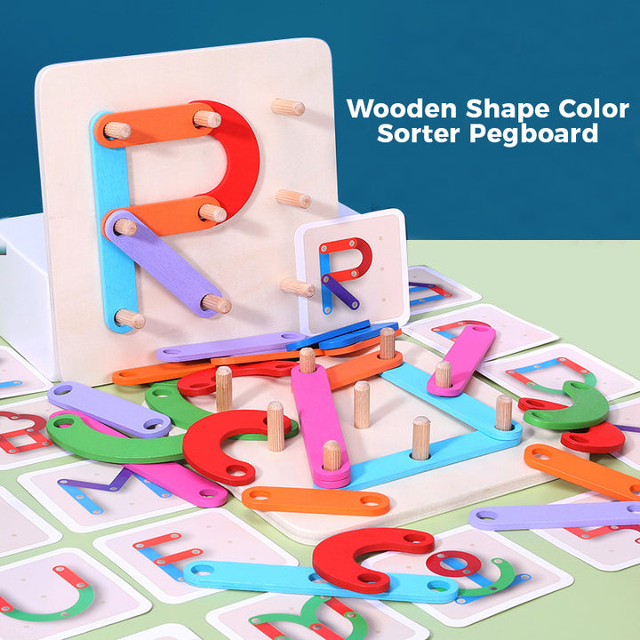 Wooden Shape Color Sorter Pegboard