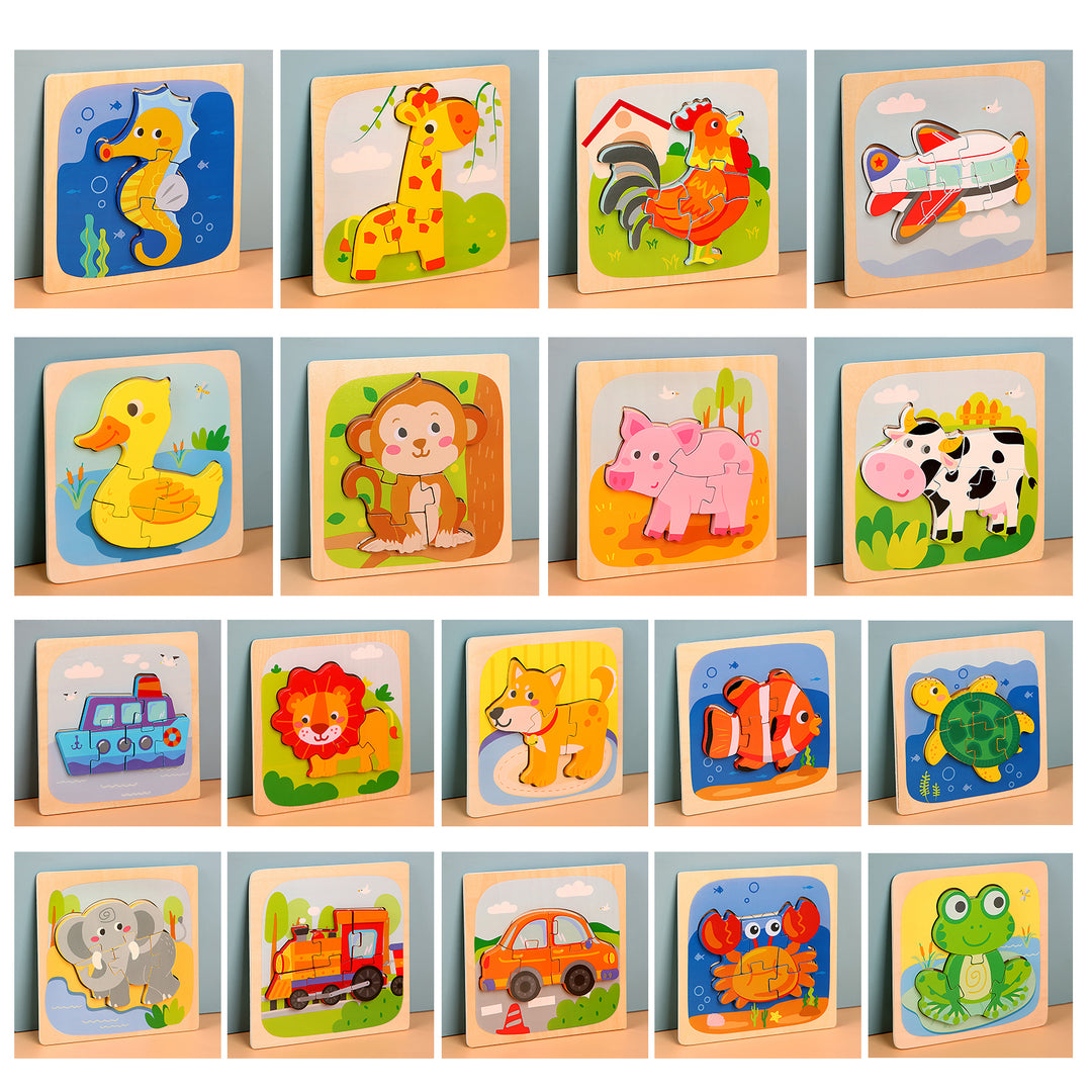 Wooden Cartoon Educational Puzzles (18 Pcs/1 Set)