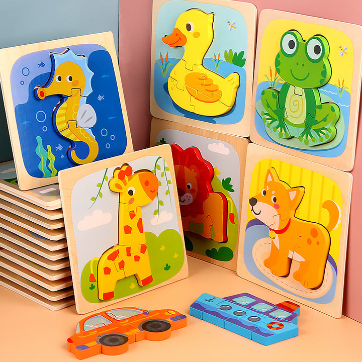 Wooden Cartoon Educational Puzzles (18 Pcs/1 Set)