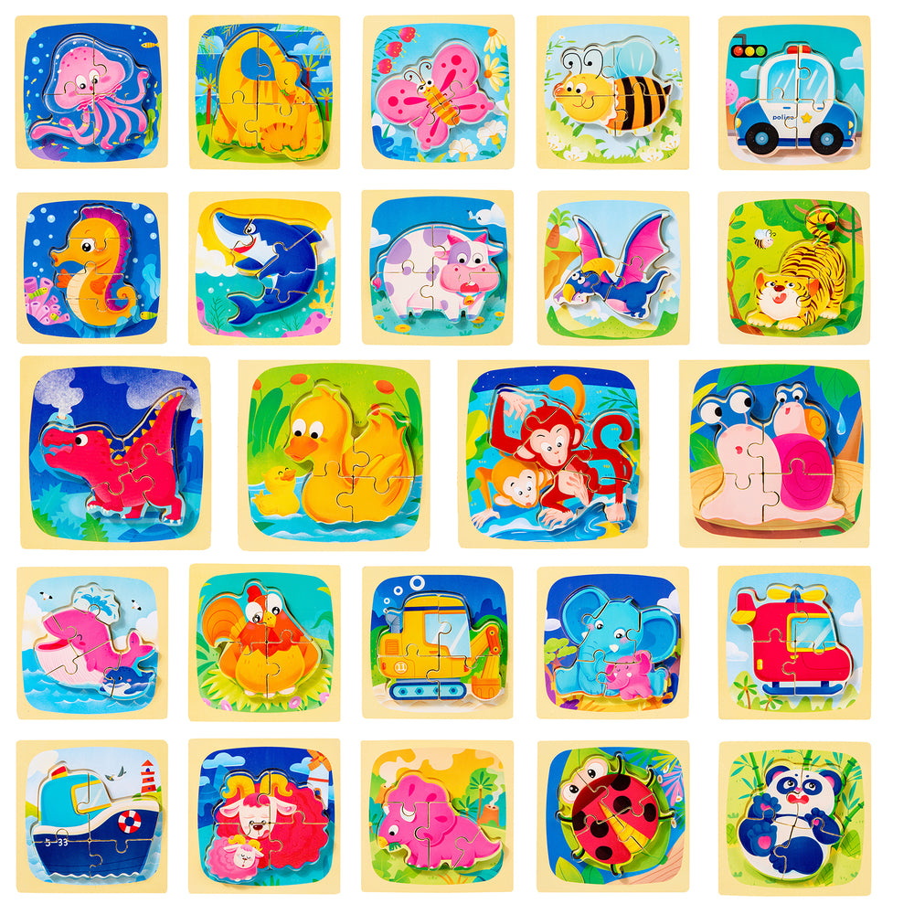 Wooden Cartoon Educational Puzzles (24 Pcs/1 Set)