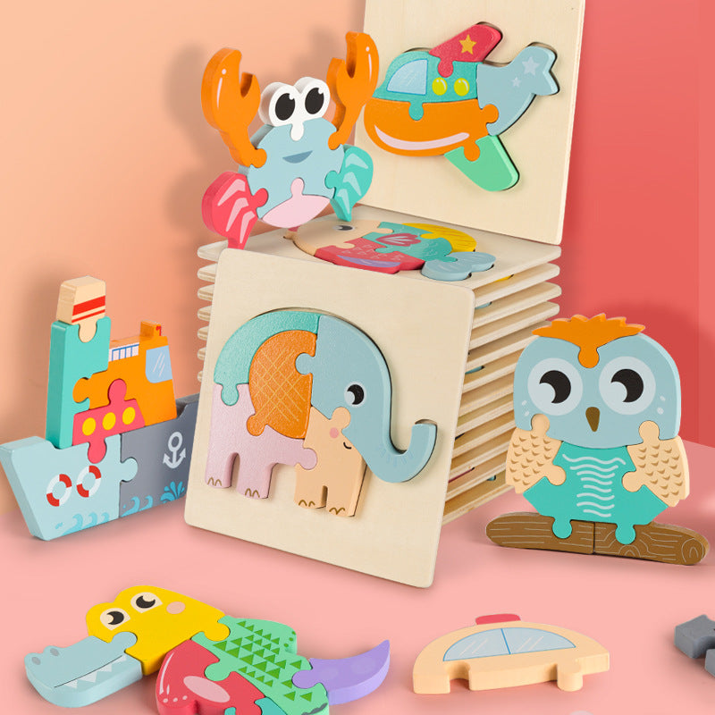 Wooden Cartoon Educational Puzzles (16 Pcs/1 Set)