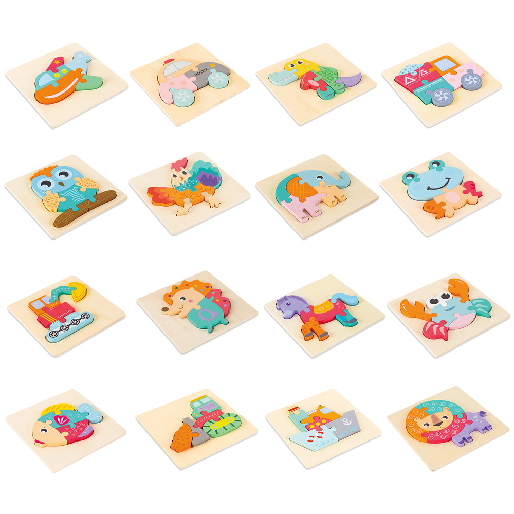 Wooden Cartoon Educational Puzzles (16 Pcs/1 Set)