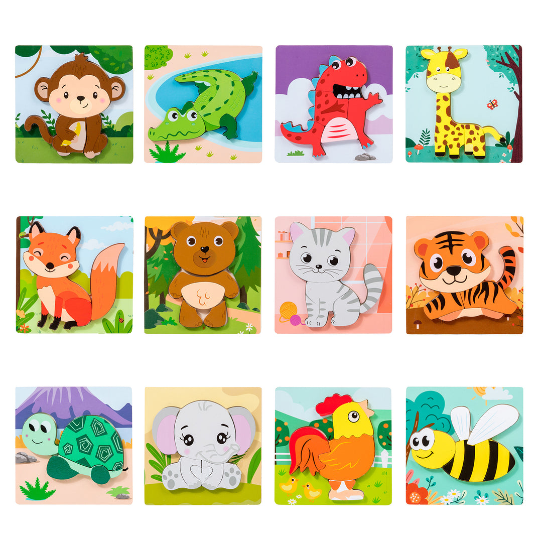 Wooden Cartoon Educational Puzzles (12 Pcs/1 Set)