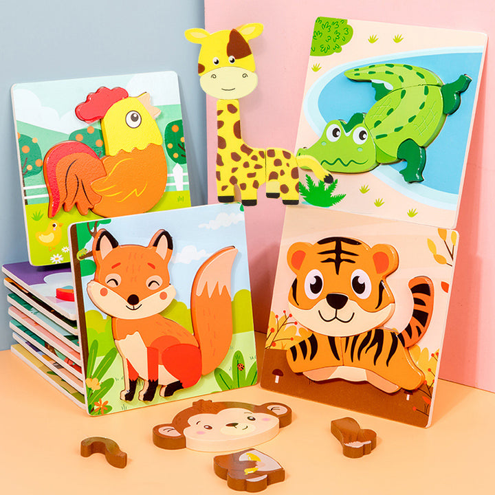 Wooden Cartoon Educational Puzzles (12 Pcs/1 Set)