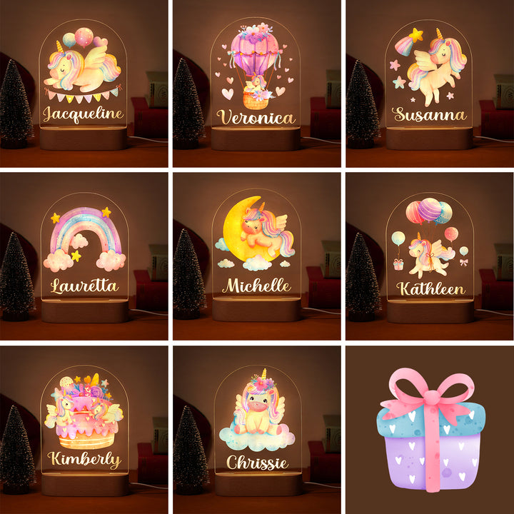 Rainbow unicorn personalized baby name night light