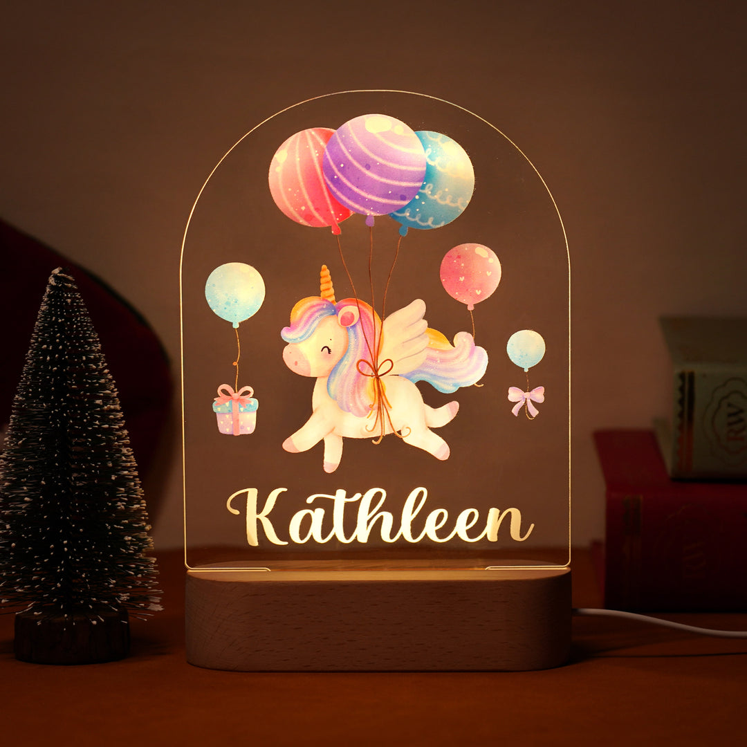 Rainbow unicorn personalized baby name night light