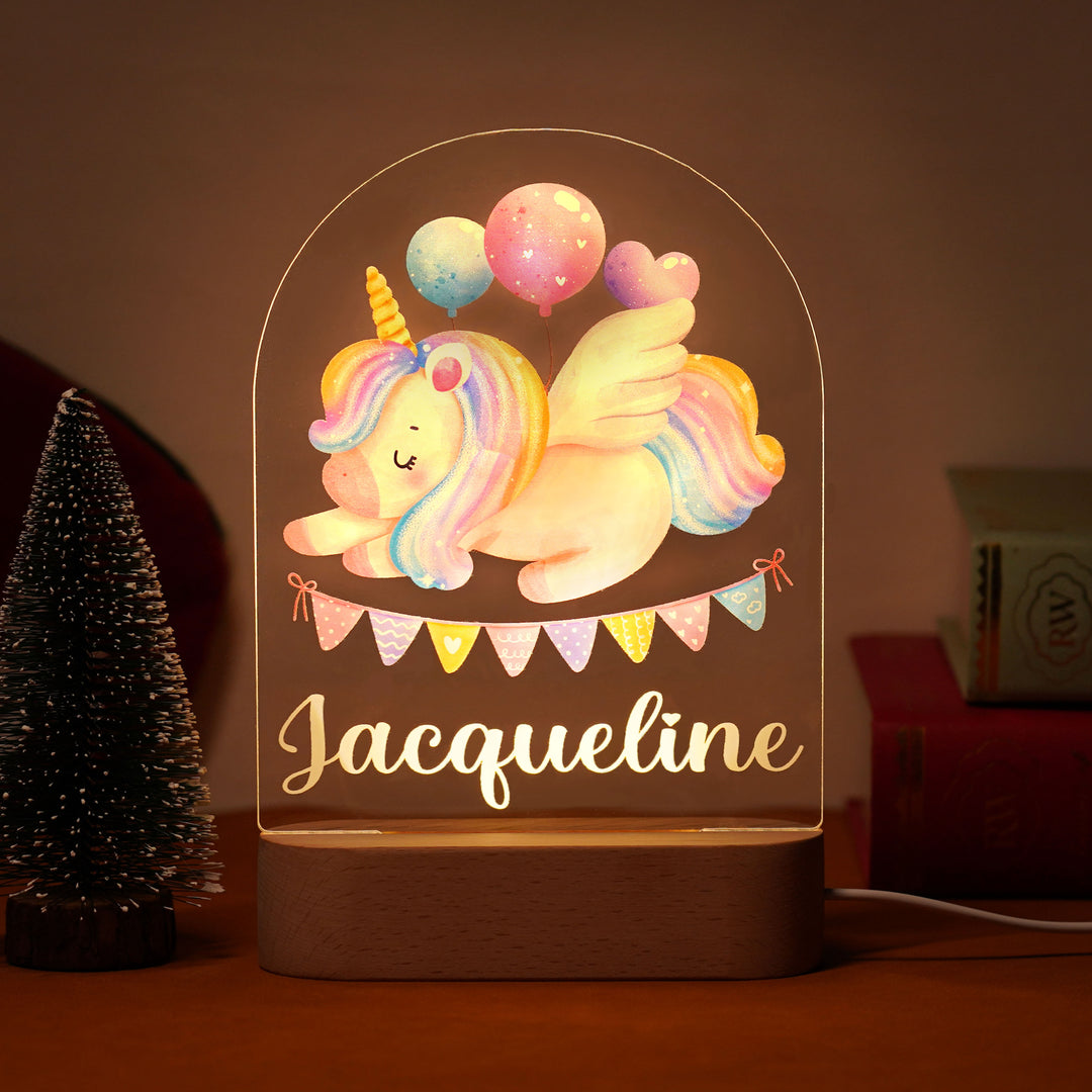 Rainbow unicorn personalized baby name night light