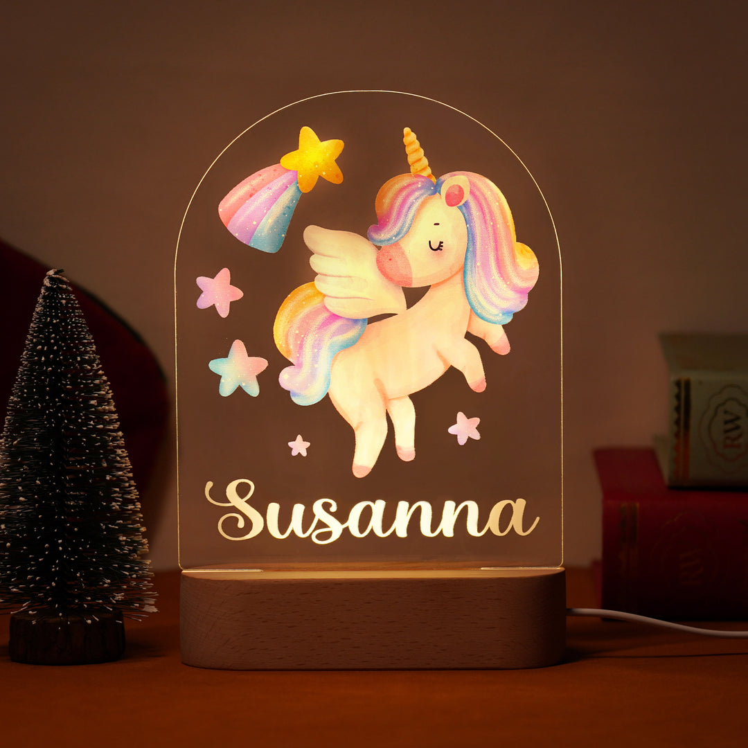 Rainbow unicorn personalized baby name night light