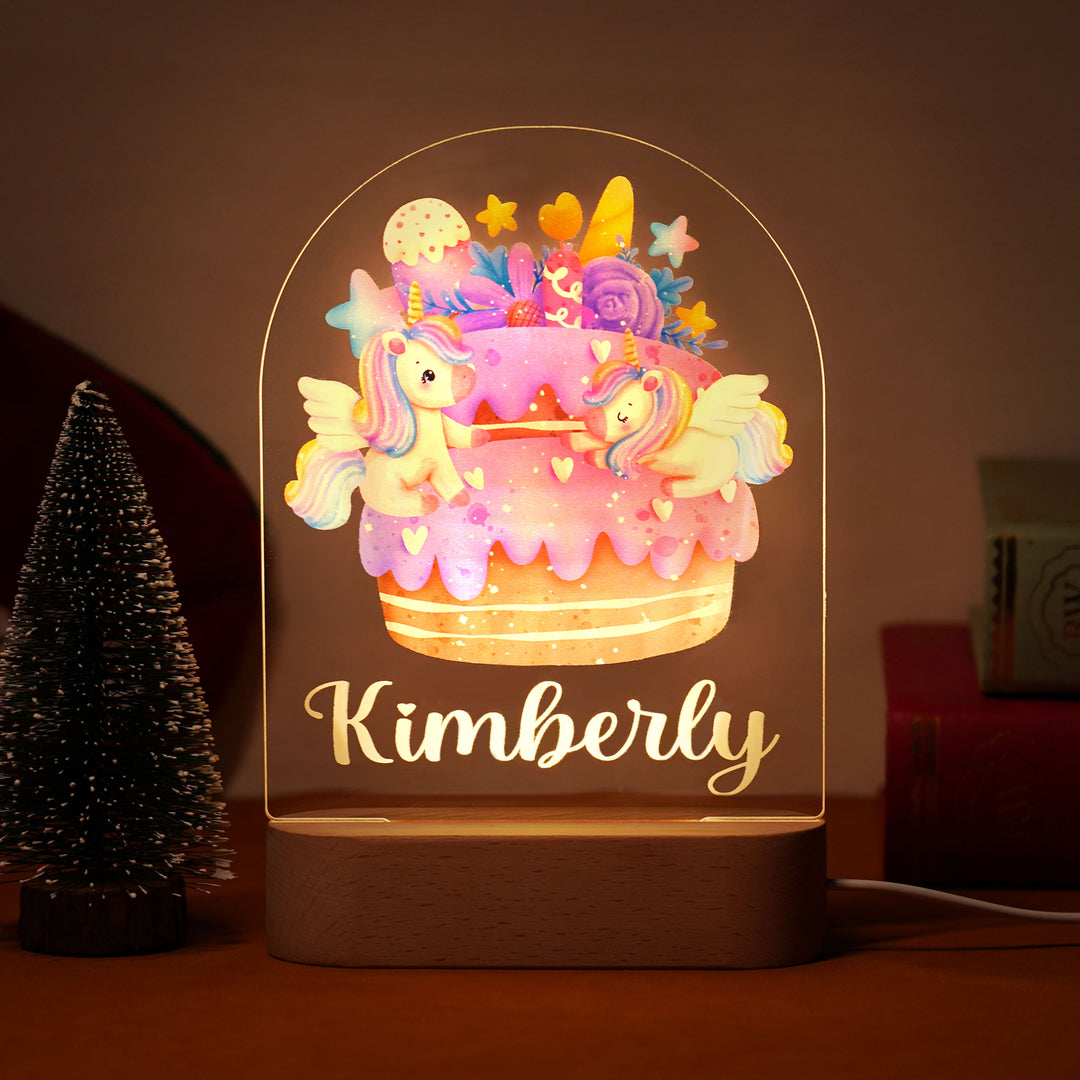 Rainbow unicorn personalized baby name night light