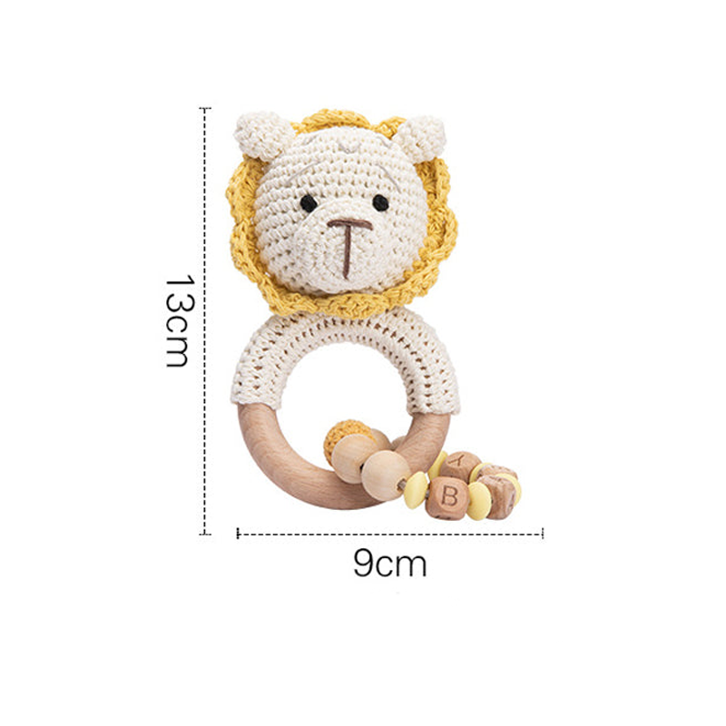 Baby Rattle Lion Toy with Wooden Teeth Ring Bracelet Style