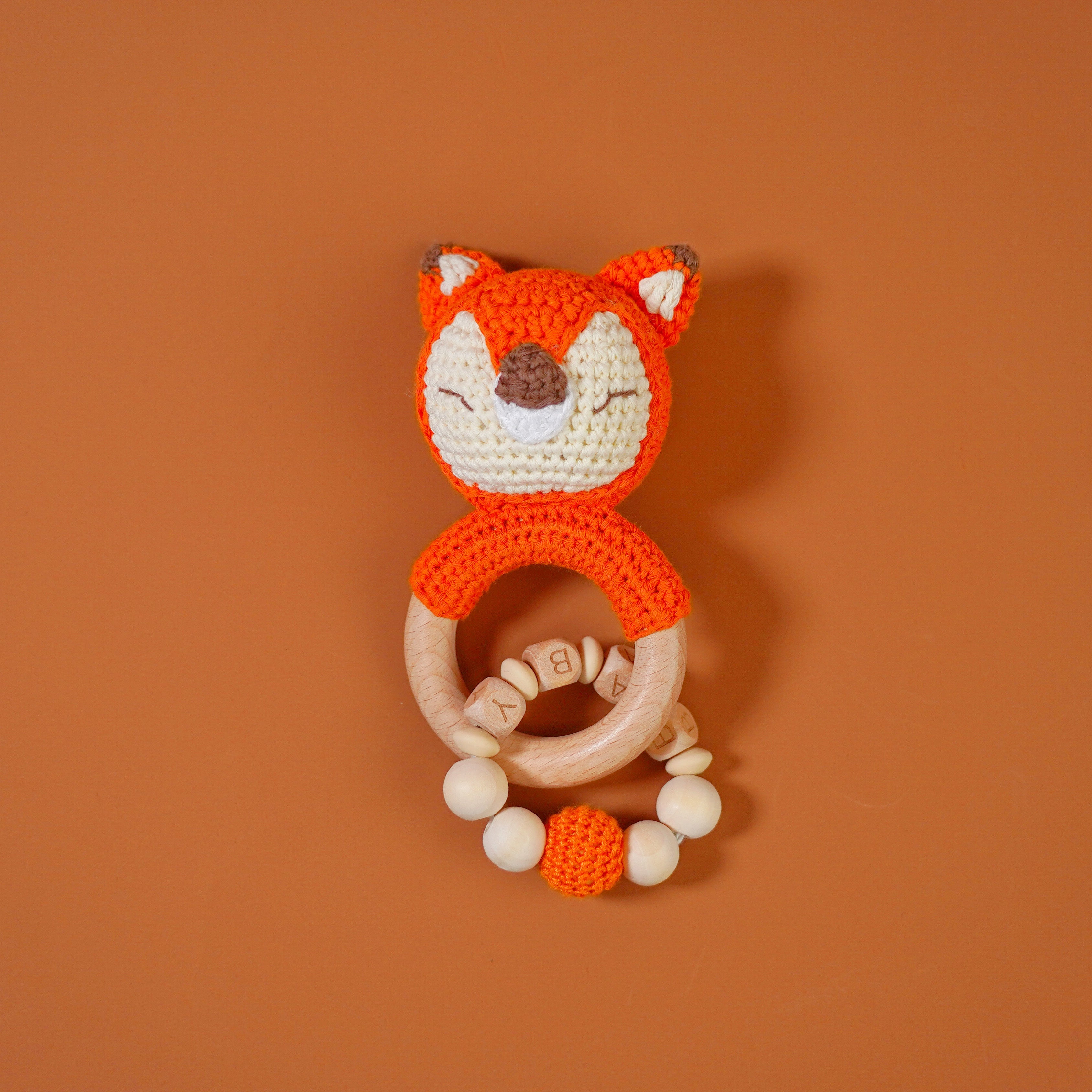 Baby Rattle Fox Toy with Wooden Teeth Ring Bracelet Style – Woodemon
