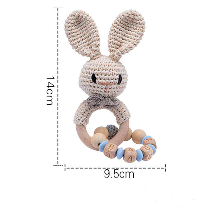 Baby Rattle Blue Rabbit Toy with Wooden Teeth Ring Bracelet Style