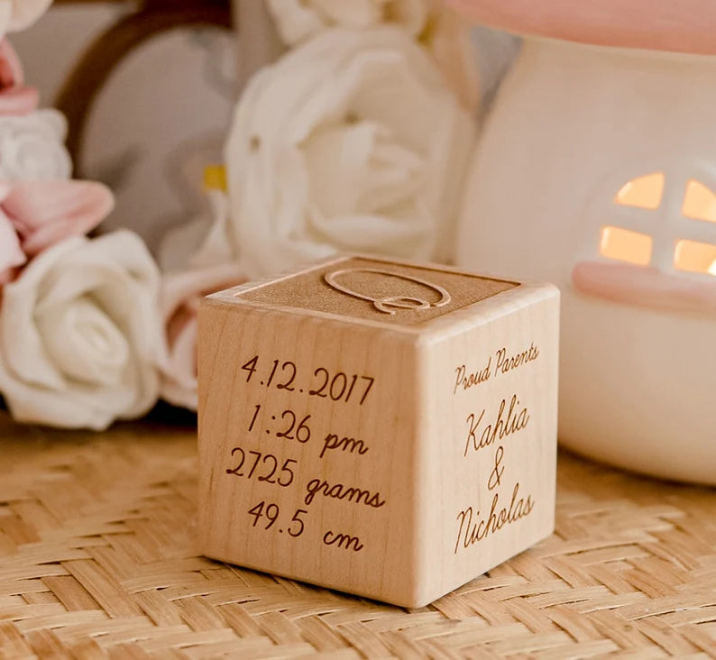 Personalized Wooden birth Block Gift for baby/Gift for Baptism Memorial