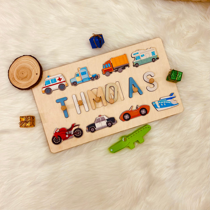 Personalized Wooden Baby Name Puzzle - Traffic