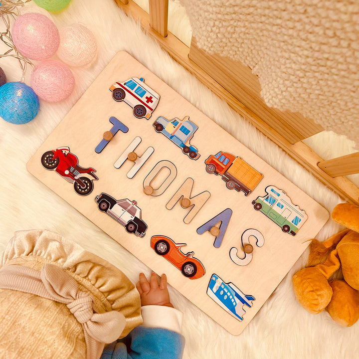 Personalized Wooden Baby Name Puzzle - Traffic