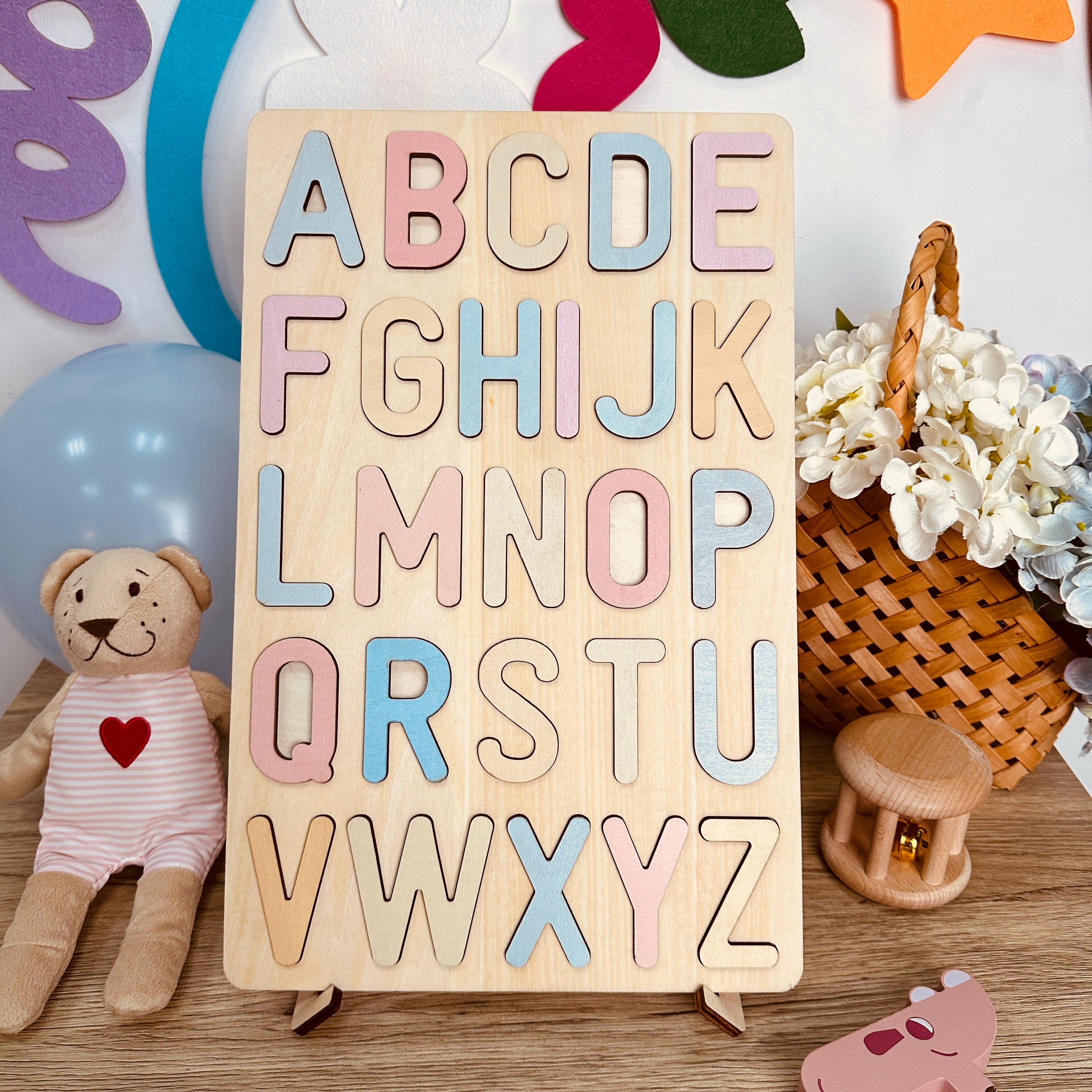 Wooden Rainbow Alphabet Educational Puzzle